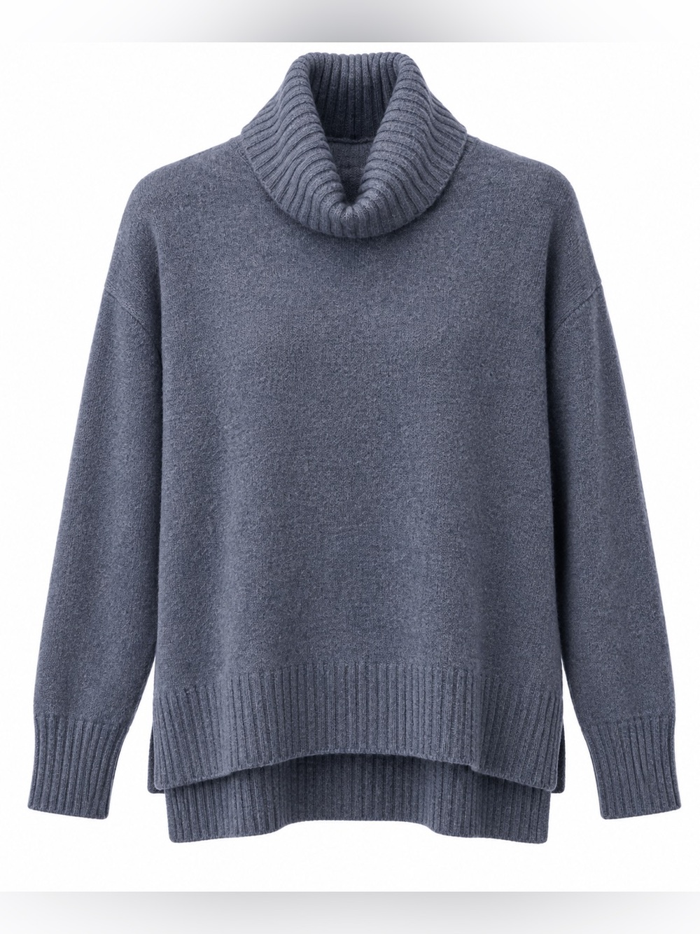 Saks Fifth Avenue Dusty Blue 100% Cashmere Turtleneck High Low Sweater Size XS